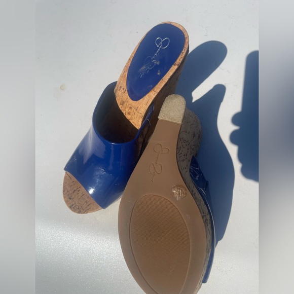 Jessica Simpson Royal Blue Gatty Cork Heel Wedge Slide In Mules Women Size 6.5 B - Picture 7 of 14